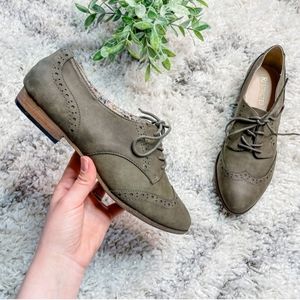 Modcloth Restricted Olive Wingtip Suede Oxfords